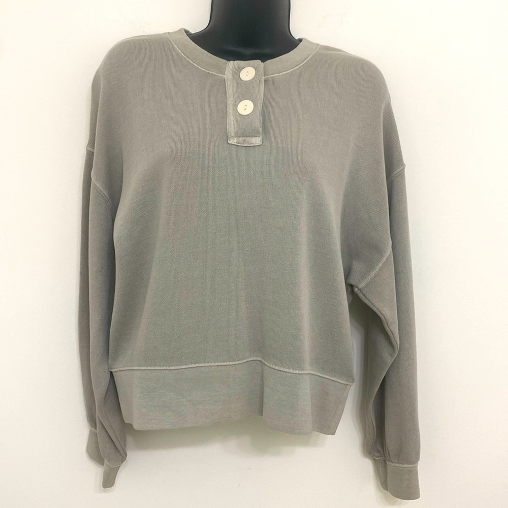 Rails Erin Cropped Ribbed Henley Sweatshirt Small - Picture 2 of 5